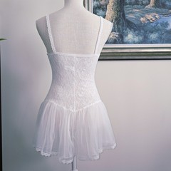 E. Bole White Lace Teddy Dress Angelcore Coquette Romantic Bridal M Vintage New