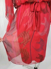 Vintage Miss Elliette Red Blouson Dress w Sheer Overlay & Tie Belt Size 12