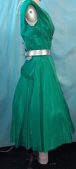 Vtg 50s Harry Keiser GREEN Fit Flare Taffeta Off Shoulder Party Cocktail Dress S