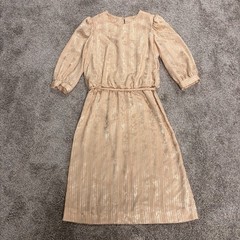 VTG Lorac Original Lady Carol Dress With Belt Women’s Sz 14.5 Champagne Metallic