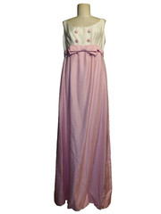 Vintage 60’s Off-White Baby Pink Tuxedo Maxi Dress w/ Bow Size 4 Read*