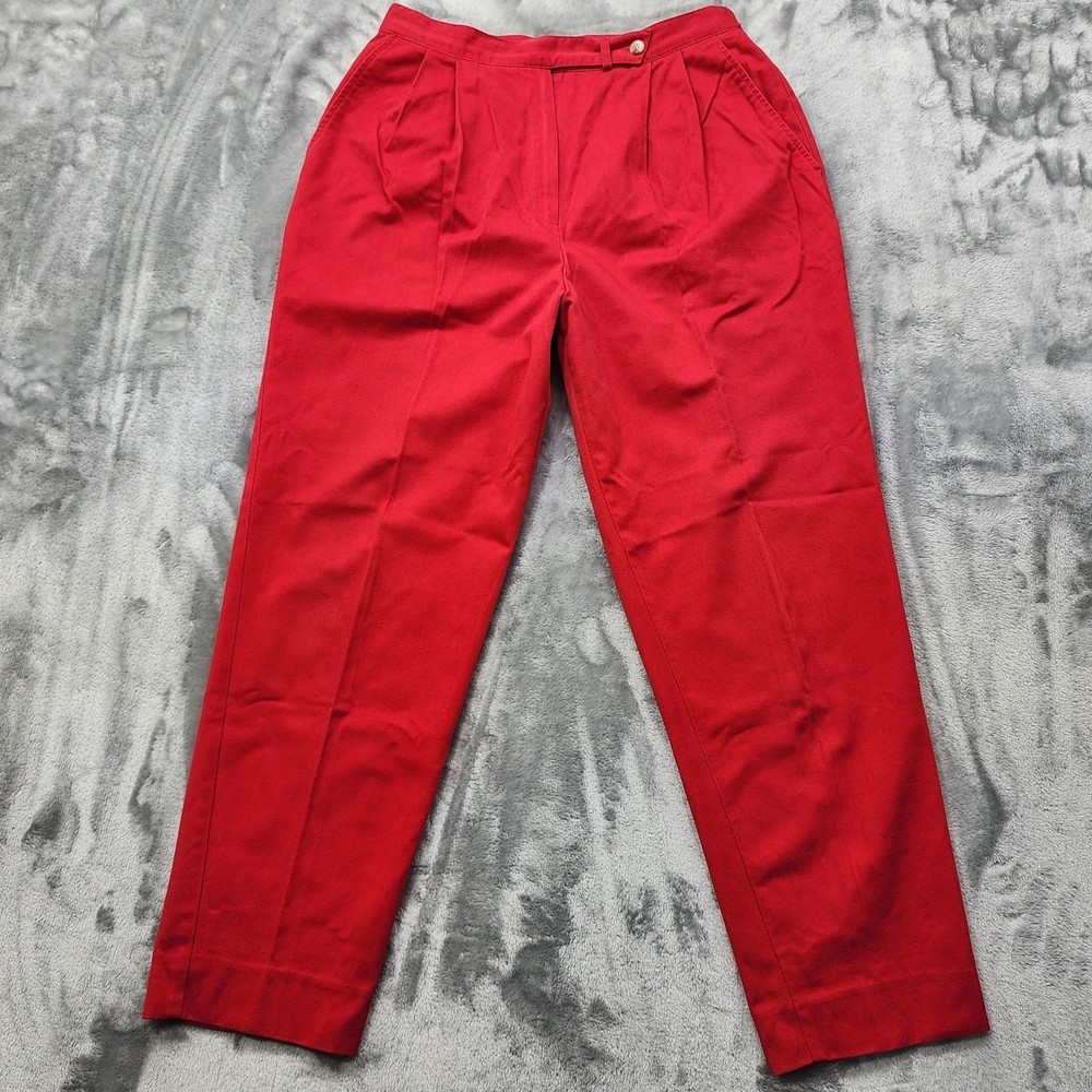 Vintage David Brooks Pants Women 12P PETITE Red Pleated High Rise Tapered Preppy