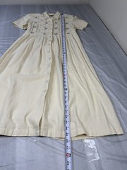 Vintage 80s/90s Karin Stevens Petite Floral Embroidered Midi Shirt Dress Cream