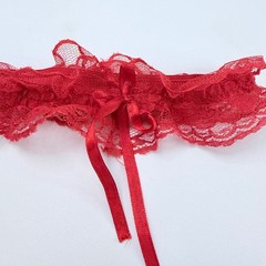 Vintage Red Lace Bridal Garter Small Stretch Wedding Leg Band Satin Bow Sz S