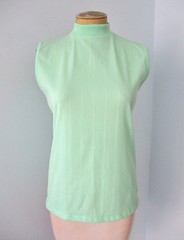 Vtg 60s 70s Mod Mint Green Textured Knit Stripe Shell Blouse Top Back Neck Zip L