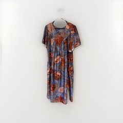 Vintage 70’s brown & blue floral Pull Over MUMU XL 2XL house dress boho RETRO