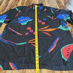🔥VTG Shapely Button Front Long Sleeve Shirt Black Multicolor Abstract SZ L 🔥