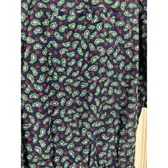 Vintage Paisley Shirtwaist Midi Dress Retro Boho Dark Academia Navy Teal Poly M