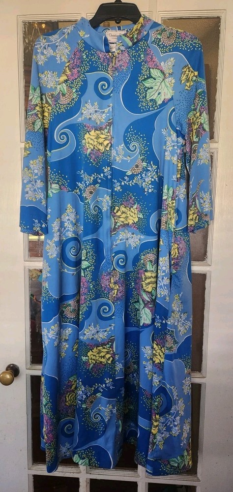 Vtg Christian Dior Saks Fifth Ave Blue Flower Paisley Lounge Wear Mrs Roper