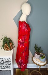 Donna Ricco Floral Chiffon Dress 8 Pink Red Lily Hanky Hem Wedding Guest Y2K