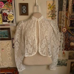 Vintage Gunne Sax Lace Bolero Jacket Women’s 5 S/M White High Neck Puff Sleeve