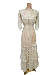 Antique Edwardian 1900’s Ecrew Lace Tea Dress Bridal Dress Delicate Ivory AS IS
