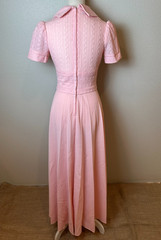Vtg 70s Pink Maxi Dress Collared Shirt Waist Fit Coquette Pleats Sz 8 Fits XS/S