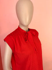 Vintage 80s Red Swiss Dot Bow Blouse Paris Chic Office Siren classic Top S M L