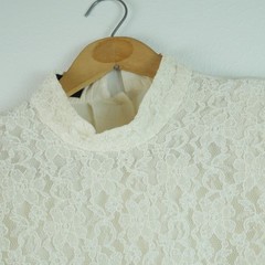 Vintage Band Collar Ivory Lace Blouse Prairie Victorian Cosplay Button Back XS