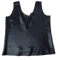 Vintage Escapades Size Medium Black Camisole Floral Appliqué Made in USA