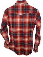 Vtg Dee Cee Pearl Snap Shirt Womens Red/Blue Plaid Rockabilly 70s (14-S-14.5)