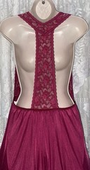 Vtg L XL Cranberry Silky Nylon All Lace Halter Top T Back Nightgown Negligee