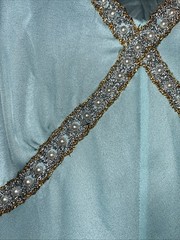 VTG Handmade Maxi Dress A-Line V Neck Puff Short Sleeves Flowy Blue Sz M