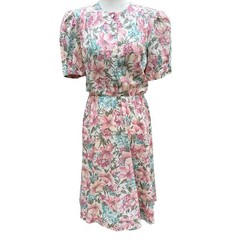 California Looks Vintage 80s Floral Midi Dress Pink Blue Cotton Petite 6P USA