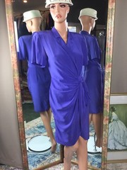 Vintage Purple Silk Studio Draped Wrap Dress S/S Notched Collar Super Soft Sz 6
