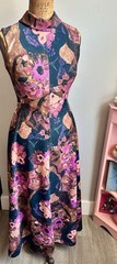 True Vintage 1970s Psychedelic Abstract Floral Maxi Dress Handmade Size S/M