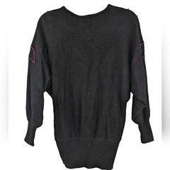 Vintage 80s Cedars Black Sweater Rose Appliqué Angora Silk Blend Size M