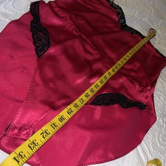Vintage GLOSSY Woman’s Satin Lace Teddy Bodysuit Romper*FLAW NO SIZE TAG Red