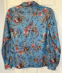 Vtg Shirley Of Atlanta 70s Blouse Sz M Retro Blue Floral Long Sleeve Go Go Top
