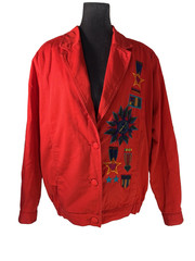 Vtg 90s Jacket Embroidered Heavily Beaded Military Style Medals SZ 6 Maximalist
