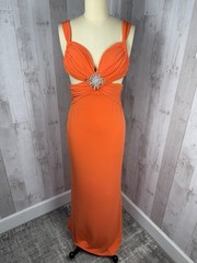 Vintage 1970s Jeweled Disco Cocktail Gown Cache Tangerine Poly Spandex Knit XS