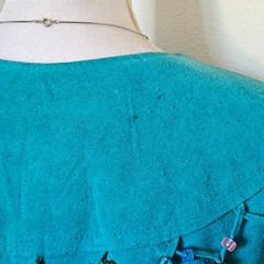 Vintage Pioneer Wear Turquoise Suede Leather Fringe Beaded Western Vest USA Made