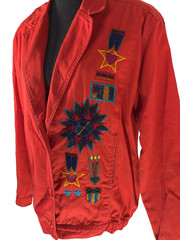 Vtg 90s Jacket Embroidered Heavily Beaded Military Style Medals SZ 6 Maximalist