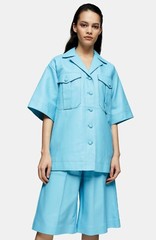 $350 TOPSHOP BOUTIQUE GENUINE SHEEP Leather Shirt JACKET BLUE 2 US 6 UK