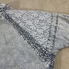 Vintage Original 80s East West Acid Wash Denim L Puffer Jacket Small Floral Lace