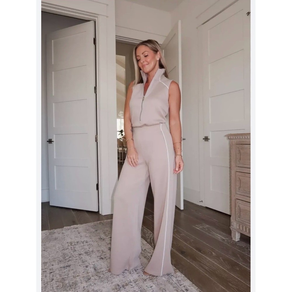 NWOT Sleeveless Wide-Leg Jumpsuit with Zip Front in Taupe