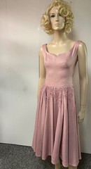 Vintage 1950s Beaded Hips Side Zipper Dusty Rose Faille Cocktail Dress Bust 34