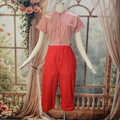 Vintage 1960’s Jumpsuit Red White Striped Top Red Pants Capri Fancy Free