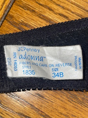 Vintage JCPenny Adonna Black Lace Unlined Underwired Bra 1835 – Size 34B