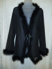Vintage 90s Windsor Black Feather Maribou Sheer Nylon Peignoir Robe Pinup O/S