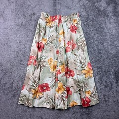 Vintage 90s Alfred Dunner Floral Midi Skirt Womens 14 Sage Green Pink Tropical