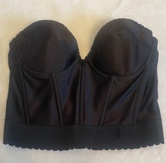 Vintage Adonna Black Nylon Strapless Corset Bustier Bra 38B Vamp Fairy Goth