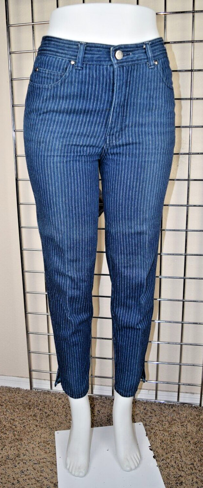 Vintage Jordache Jeans 26 x 26.5 80s Blue Light Blue Pin Stripes High Waist