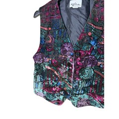 Vintage Katie Brooke Velvet Abstract Geometric Vest Multicolor Size 12 Made USA