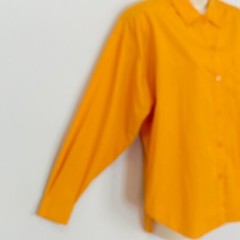 Vintage 1980s gold blouse, yellow mustard cotton blend long sleeve turmeric S M