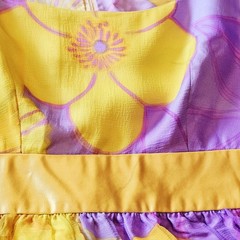 Vintage 60s Burke-Amey Floral Print Silk Chiffon Dress SM Yellow Purple COUTURE