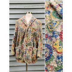 Vintage 70s Shaggy Blazer Multi-Color Terry Cloth Paisley Floral Vintage Small