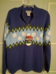 Vintage 1990s Timberlea Blue Christmas Snowman Ugly Christmas Sweater XL
