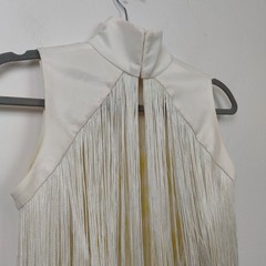 Vintage 1970s Mariano Toledo Womens Top Small White Yellow Fringe Disco Retro