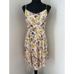Old Navy Multi Floral Cami Dress Large Cream Purple Mustard Yellow Smocked Back